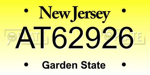 AT62926 New Jersey License Plate