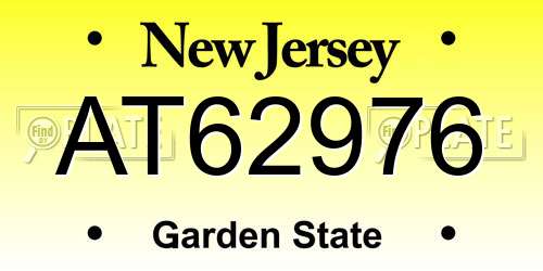 AT62976 New Jersey License Plate