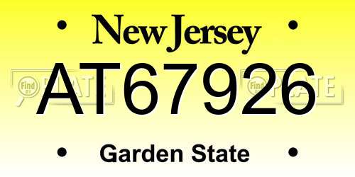 AT67926 New Jersey License Plate
