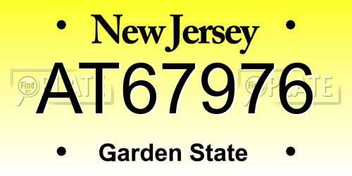 AT67976 New Jersey License Plate