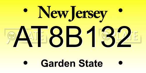 AT8B132 New Jersey License Plate