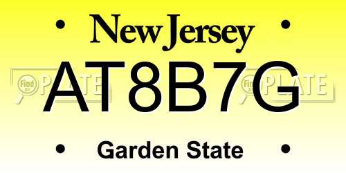 AT8B7G New Jersey License Plate