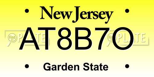 AT8B7O New Jersey License Plate