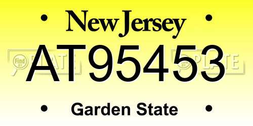AT95453 New Jersey License Plate