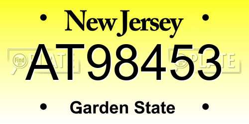 AT98453 New Jersey License Plate