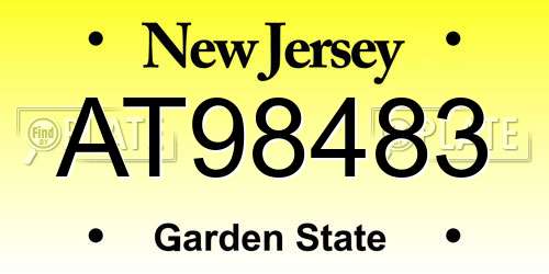 AT98483 New Jersey License Plate