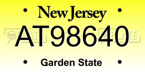AT98640 New Jersey License Plate