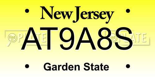 AT9A8S New Jersey License Plate