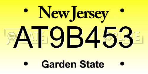 AT9B453 New Jersey License Plate