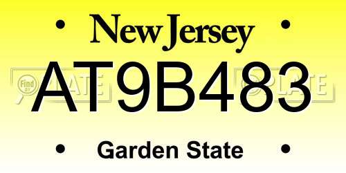 AT9B483 New Jersey License Plate