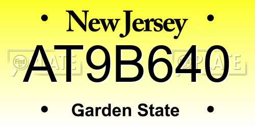 AT9B640 New Jersey License Plate
