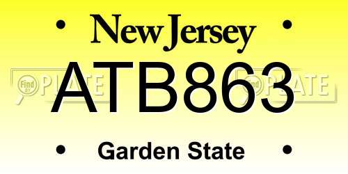 ATB863 New Jersey License Plate