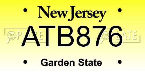 ATB876 New Jersey License Plate
