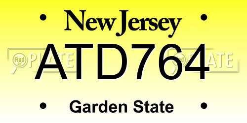 ATD764 New Jersey License Plate