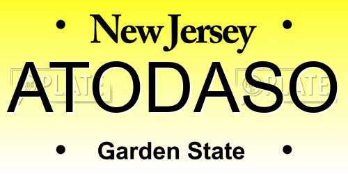 ATODASO New Jersey License Plate