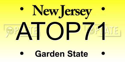 ATOP71 New Jersey License Plate