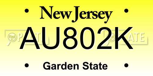 AU802K New Jersey License Plate