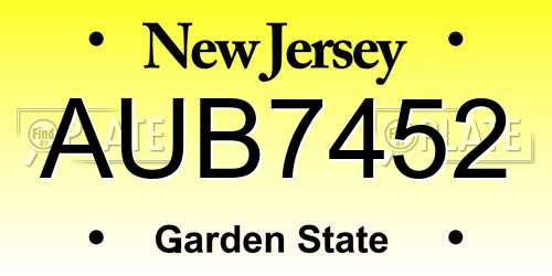 AUB7452 New Jersey License Plate