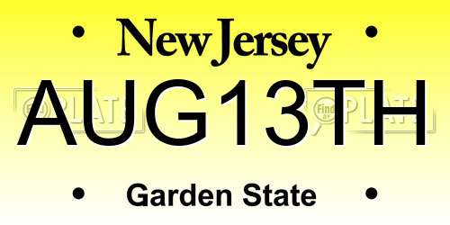 AUG13TH New Jersey License Plate