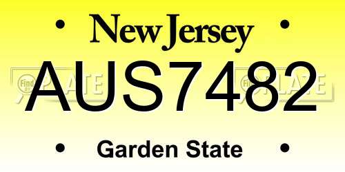 AUS7482 New Jersey License Plate