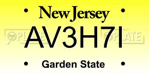 AV3H7I New Jersey License Plate