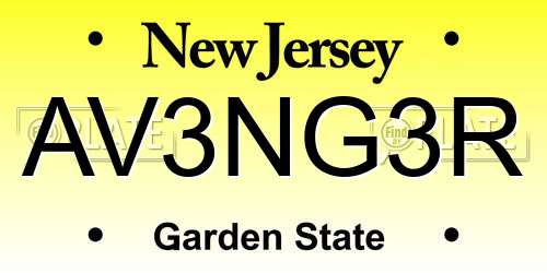 AV3NG3R New Jersey License Plate