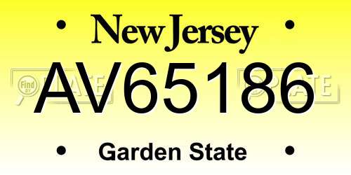 AV65186 New Jersey License Plate