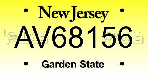 AV68156 New Jersey License Plate