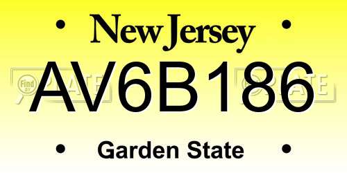 AV6B186 New Jersey License Plate
