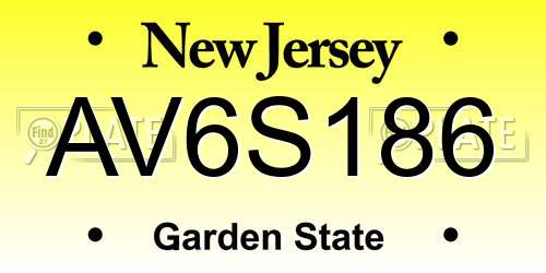 AV6S186 New Jersey License Plate