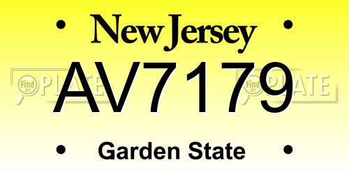 AV7179 New Jersey License Plate
