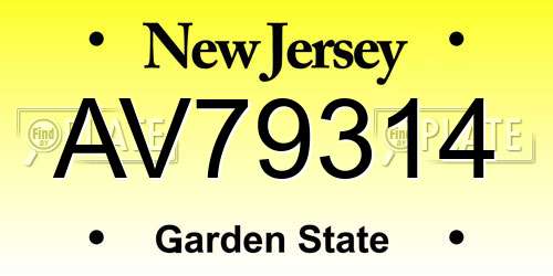 AV79314 New Jersey License Plate