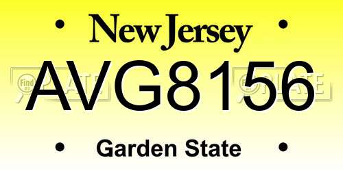 AVG8156 New Jersey License Plate