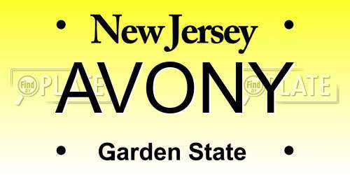 AVONY New Jersey License Plate