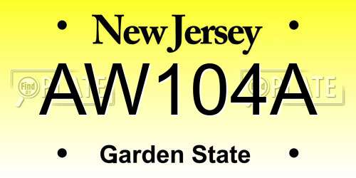 AW104A New Jersey License Plate