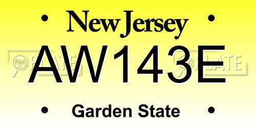 AW143E New Jersey License Plate