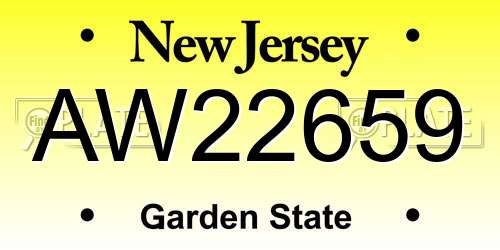 AW22659 New Jersey License Plate