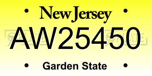 AW25450 New Jersey License Plate