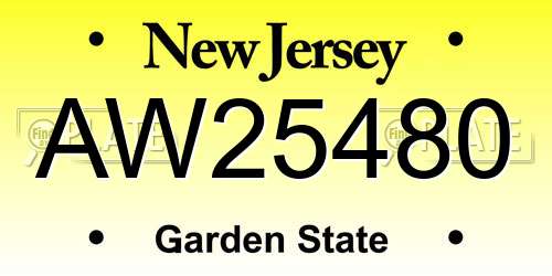 AW25480 New Jersey License Plate