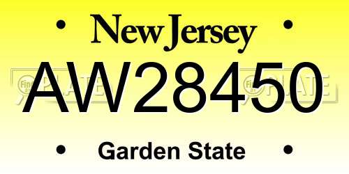 AW28450 New Jersey License Plate