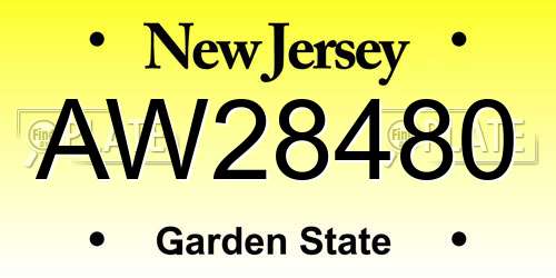 AW28480 New Jersey License Plate