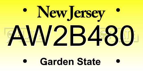 AW2B480 New Jersey License Plate