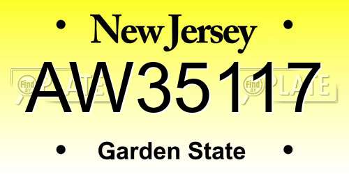 AW35117 New Jersey License Plate