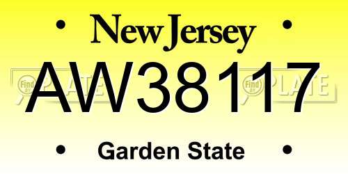 AW38117 New Jersey License Plate
