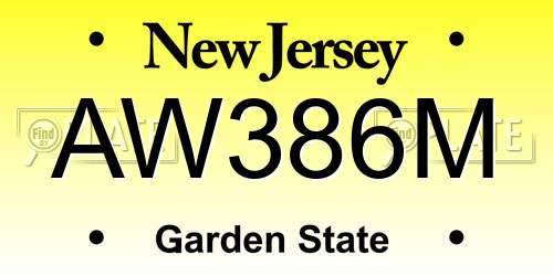 AW386M New Jersey License Plate