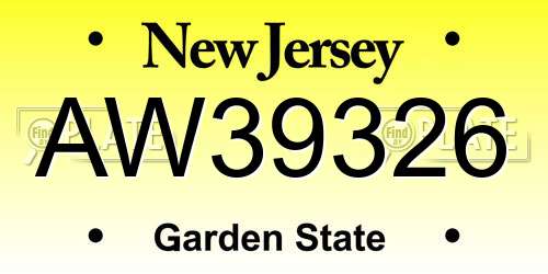 AW39326 New Jersey License Plate