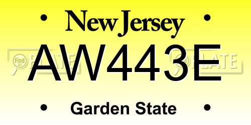 AW443E New Jersey License Plate