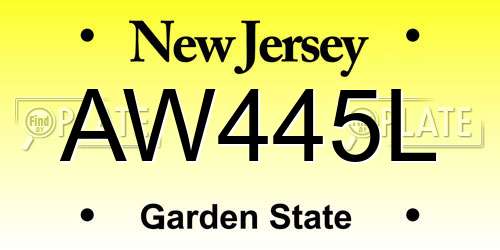 AW445L New Jersey License Plate