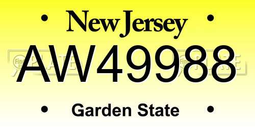 AW49988 New Jersey License Plate