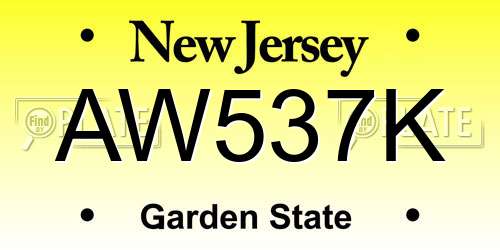 AW537K New Jersey License Plate